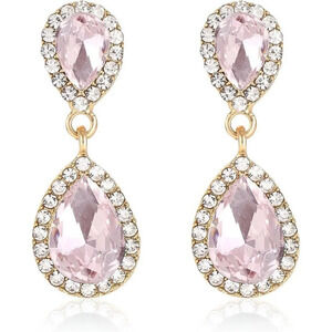 ❤️Women Pink Vintage Dangle Earrings Sparkle Crystal Bridal Drop Formal Prom